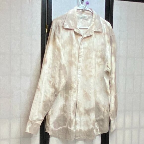 Eighty Eight Long Sleeve Collared Button Up Watercolor Stripe Shirt White Tan XL - Picture 3 of 11